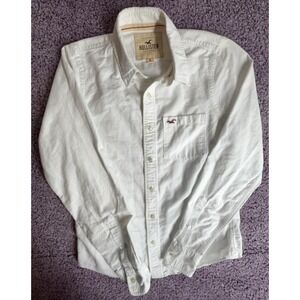 Hollister California Mens M White Long Sleeve Button Down Shirt Pocket Logo